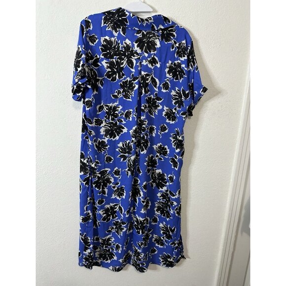 Lane Bryant Blue Floral Collared Button Down T Shirt Dress Size 10/12 - Picture 5 of 7